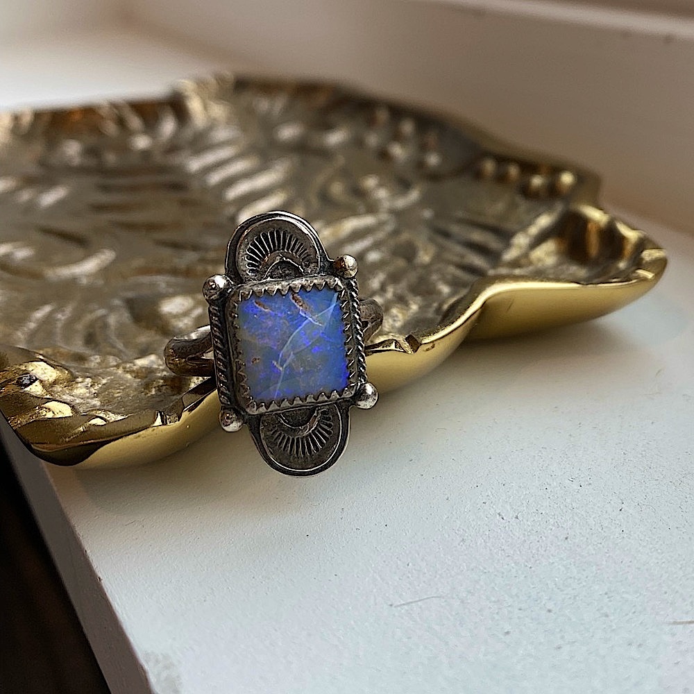 Sterling Silver Statement Opal Ring Blue Purple U… - image 6